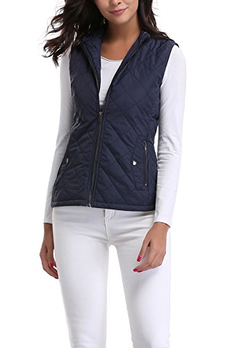 MISS MOLY Chaleco Mujer Ligero Acolchado Chaquetas de Cremallera con Cuello Mao Azul - S