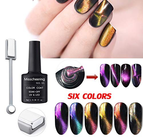 Misscheering Esmalte de Uñas Polonia Magia 5D Manicura Francesa ojo de Gato Uñas de Gel UV LED Semipermanente Profesional Brillo Polish Soak off Esmaltes en gel Kit con Rebanada de imán Nail Art (B)