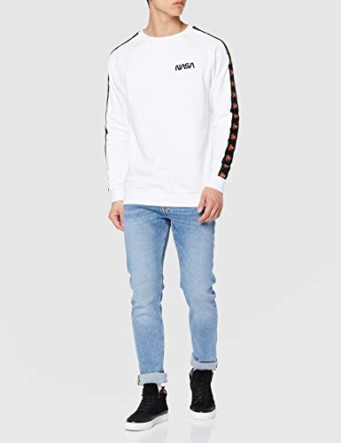 Mister Tee NASA S Wormlogo Emb Rocket Tape Crewneck - Sudadera para Hombre, Hombre, Sudadera, MT863, Blanco, Large
