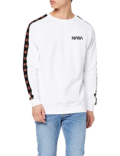 Mister Tee NASA S Wormlogo Emb Rocket Tape Crewneck - Sudadera para Hombre, Hombre, Sudadera, MT863, Blanco, Large