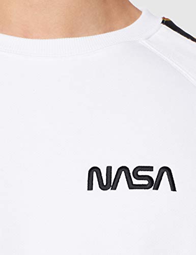 Mister Tee NASA S Wormlogo Emb Rocket Tape Crewneck - Sudadera para Hombre, Hombre, Sudadera, MT863, Blanco, Large