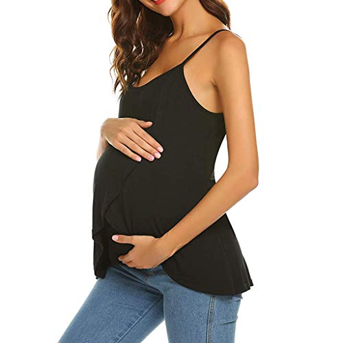 Mitlfuny Primavera Verano Doble Capa Ropa premamá Camiseta de Lactancia Maternidad para Mujer Camisa Sin Mangas Honda Chaleco Amamantar Grande Blusa Mujeres Suelto Embarazadas EnfermeríA Tops