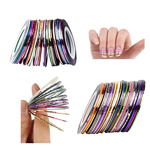 Mixtos Rollos De Uñas Líneas De Oro Y Plata Para Uñas Uñas Arte Rayas Adhesivas Nail Art Striping Tape Line Clavo Arte Cinta Decoración Pegatinas Diy Diseño Arte De Uñas 20m*1mm 32 Colores 2 Juegos