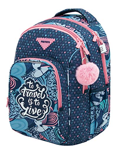 Mochila Colegio Privata Live | Mochila Doble Compartimento Adaptable a Carro para Mochilas Escolares, Bolsillo Frontal y Compartimento Interior para Portatil o Tablet - Medidas 34 x 45,5 x 15 cm