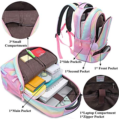 Mochila Escolar Niñas Mochila Arcoiris Chica Mochila Niño Mochilas Infantiles Rainbow Backpack Mujeres Sets de Bolsa 2 en 1 con Estuche - Teenage Girls Daypack para Viajes