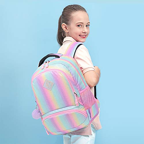 Mochila Escolar Niñas Mochila Arcoiris Chica Mochila Niño Mochilas Infantiles Rainbow Backpack Mujeres Sets de Bolsa 2 en 1 con Estuche - Teenage Girls Daypack para Viajes