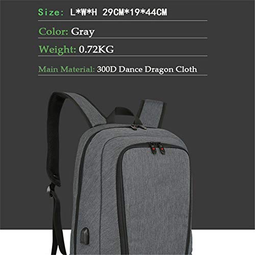 Mochila for portátil Impermeable bagpack USB Externo Masculino Interfaz de Viajes de Negocios Bolsas de Moda Femenina Bolso de Escuela de la Vendimia (Color : Gray)