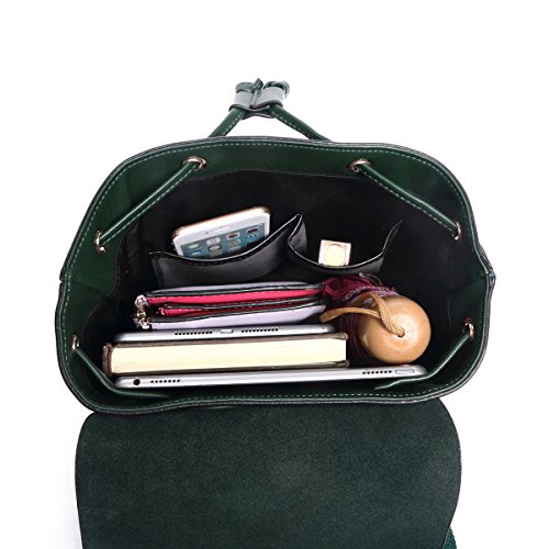 Mochilas Cuero para Mujer Casual Verde Pequeñas Mochila de Piel Auténtica de Cuerdas Bolso Bandolera de Moda Mini Urbana Escolar Universidad Chica Adolescentes