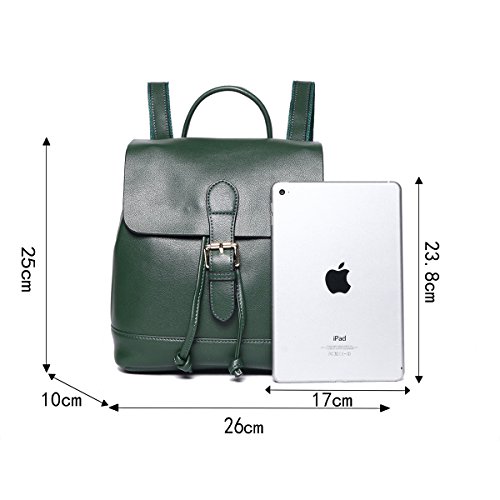 Mochilas Cuero para Mujer Casual Verde Pequeñas Mochila de Piel Auténtica de Cuerdas Bolso Bandolera de Moda Mini Urbana Escolar Universidad Chica Adolescentes