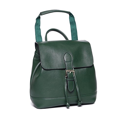 Mochilas Cuero para Mujer Casual Verde Pequeñas Mochila de Piel Auténtica de Cuerdas Bolso Bandolera de Moda Mini Urbana Escolar Universidad Chica Adolescentes