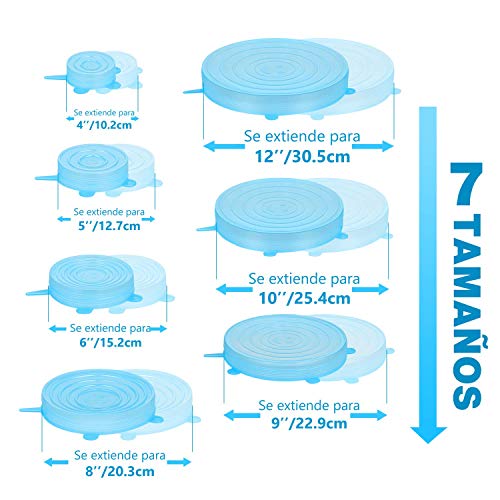 Modohe Tapas de Silicona Elásticas, 14 Tapas Silicona Ajustables Cocina, Reutilizable Fundas Protectoras para Alimentos Tapa Tazas, Boles o Tarros,Tapa del tazón, Lavavajillas, Microonda, Sin BPA