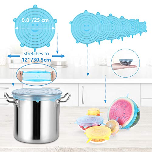 Modohe Tapas de Silicona Elásticas, 14 Tapas Silicona Ajustables Cocina, Reutilizable Fundas Protectoras para Alimentos Tapa Tazas, Boles o Tarros,Tapa del tazón, Lavavajillas, Microonda, Sin BPA