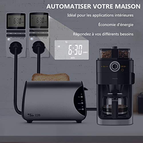 MOHOO Temporizador Enchufe Programable Temporizador Enchufe Digital Pantalla LCD Horario de Verano 12/24 Horas, Modo Aleatorio, 2 Cuentas Regresivas Cada Día, Ahorrar energía 16A / 3680W Máx (1 Pack)