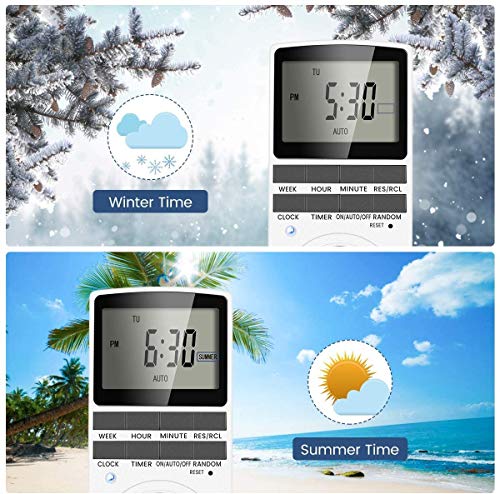 MOHOO Temporizador Enchufe Programable Temporizador Enchufe Digital Pantalla LCD Horario de Verano 12/24 Horas, Modo Aleatorio, 2 Cuentas Regresivas Cada Día, Ahorrar energía 16A / 3680W Máx (1 Pack)