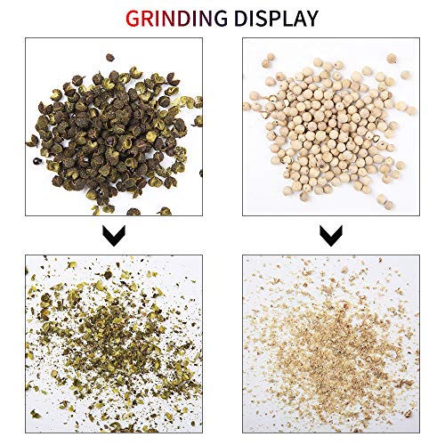Molinillo de Pimienta y Sal y Especias Manual Saleros y pimenteros，con soporte a juego， con Precisión de Grosor Ajustable Acero Inoxidable Trae dos cepillos de limpieza（2 PCS）