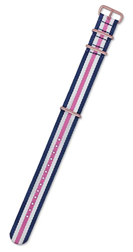 MOMENTO Correa de Reloj de Zulu Nailon para Mujer y Hombre con Hebilla de Acero Inoxidable en Dorado Rose y Tela de Rayas en Azul Blanco Rosa - 20mm