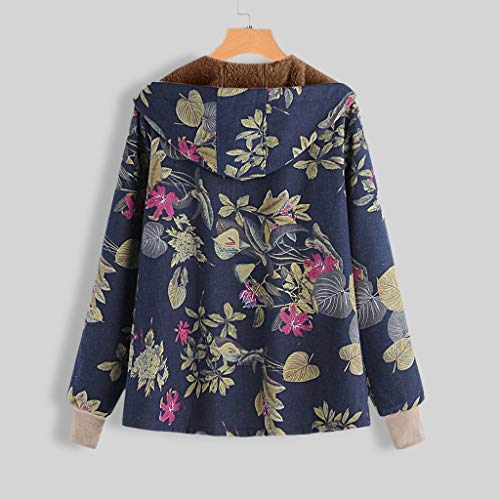 MOMOXI Talla Extra Women Winter Warm Impreso Bolsillos Más Gruesa Cremallera Abrigo con Capucha Desgastar Floral Bolsillos con Capucha de Impresión Caliente Sudadera