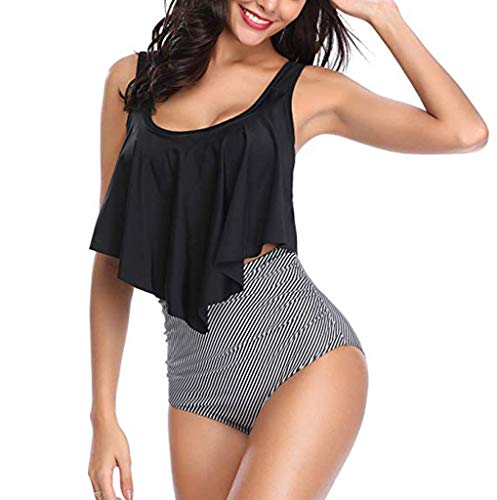 Momoxi Traje de natación para Mujer,Mujeres Dos Piezas más tamaño Sexy sin Espalda Cuello Alto Cabestro Floral Impreso Conjunto Bañador Cremallera para 2019 Novedad 20% Paga Menos de 10