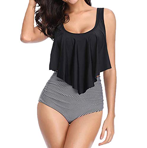 Momoxi Traje de natación para Mujer,Mujeres Dos Piezas más tamaño Sexy sin Espalda Cuello Alto Cabestro Floral Impreso Conjunto Bañador Cremallera para 2019 Novedad 20% Paga Menos de 10