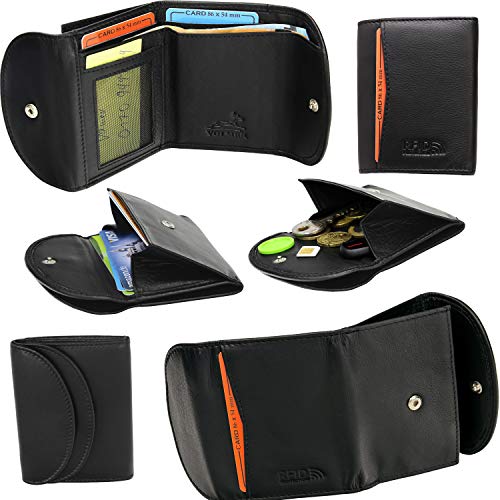 Monedero de Cuero auténtico, Monedero pequeño para Hombre y Mujer, Monedero Negro RFID Protection #Mini-Comfort