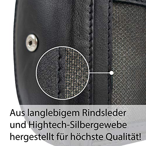 Monedero de Cuero auténtico, Monedero pequeño para Hombre y Mujer, Monedero Negro RFID Protection #Mini-Comfort