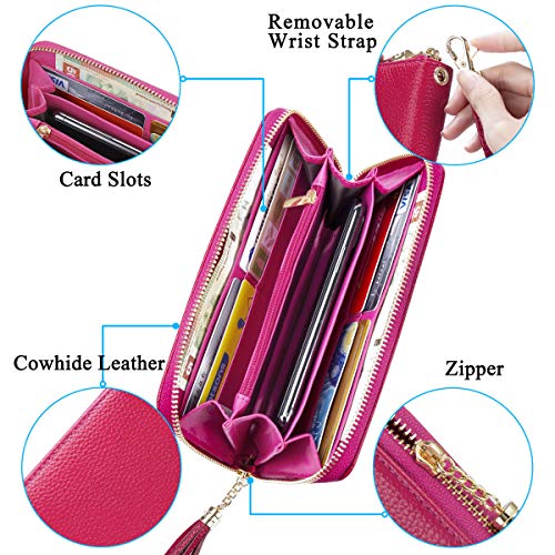 Monedero Grande de Mujer RFID Blocker Cartera de Piel Porta Tarjetas de Crédito, Rosa