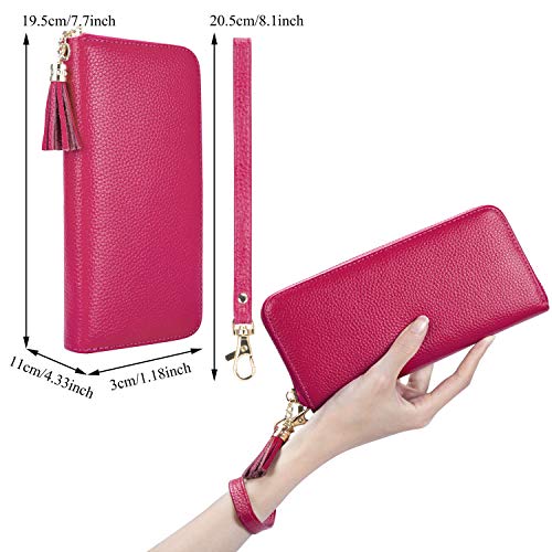Monedero Grande de Mujer RFID Blocker Cartera de Piel Porta Tarjetas de Crédito, Rosa