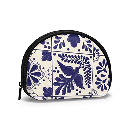 Monedero pequeño Estilo Talavera Tradicional Mexicano para Mujer, Lindo Monedero para niña, Mini Monedero, Bolsa de Almacenamiento, Billetera de Concha