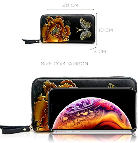 Monederos Carteras para Mujeres Billetera Grande Piel Genuina Regalos Originales Moderna Chica Señora para Teléfono Movil Tarjetero De Cuero Delgada (Oro)