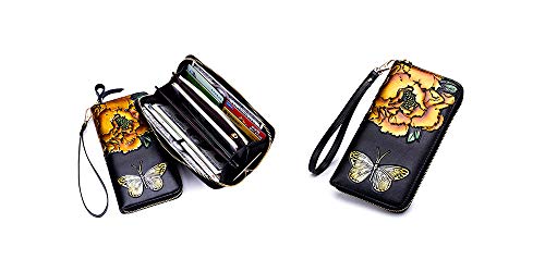 Monederos Carteras para Mujeres Billetera Grande Piel Genuina Regalos Originales Moderna Chica Señora para Teléfono Movil Tarjetero De Cuero Delgada (Oro)