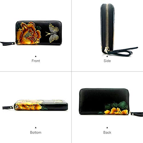 Monederos Carteras para Mujeres Billetera Grande Piel Genuina Regalos Originales Moderna Chica Señora para Teléfono Movil Tarjetero De Cuero Delgada (Oro)