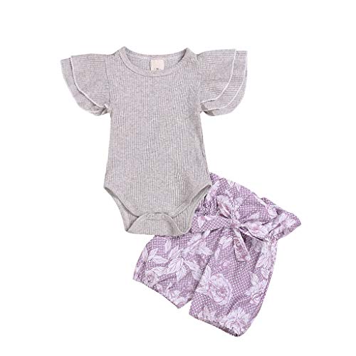 Moneycom - Body para bebé (manga corta y camiseta de flores para niña, diseño de ceremonia, color gris (18-24 meses) gris 3-6 Meses