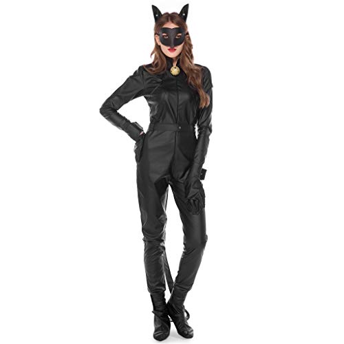Mono de Mujeres Halloween Gato Negro Mujer Traje de Fiesta Disfraz Cosplay de Halloween Festival Mascarada Fiestas de Maquillaje(Negro,XL)