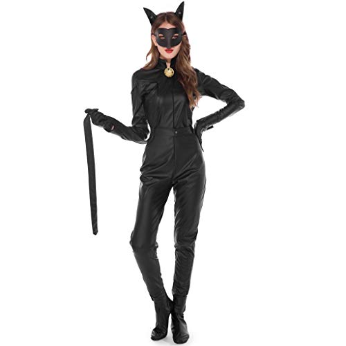 Mono de Mujeres Halloween Gato Negro Mujer Traje de Fiesta Disfraz Cosplay de Halloween Festival Mascarada Fiestas de Maquillaje(Negro,XL)