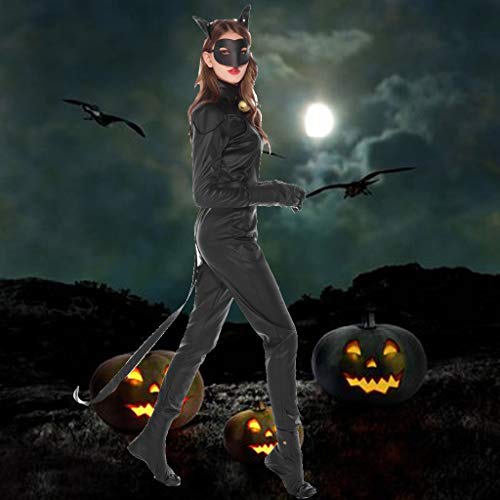 Mono de Mujeres Halloween Gato Negro Mujer Traje de Fiesta Disfraz Cosplay de Halloween Festival Mascarada Fiestas de Maquillaje(Negro,XL)