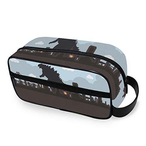 Montoj - Neceser para artículos de tocador, bolsa de cosméticos, bolsa de maquillaje Godzilla Fire City para viajes y hogar