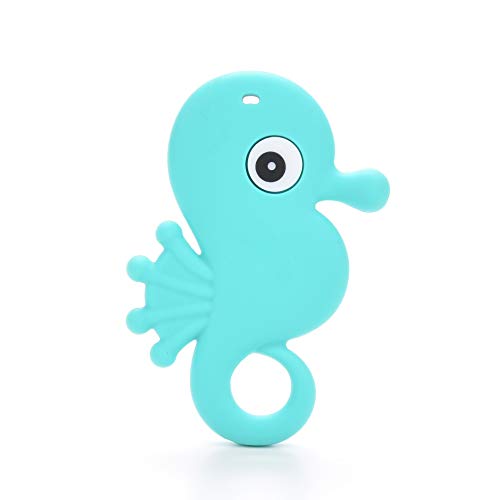 Mordedor en Forma de Caballito de Mar para Bebés - Silicona Orgánica y Natural, Antibacteriana, sin BPA - Ayuda a Prevenir el Dolor de Dientes y Encías del Bebé, Estimula la Dentición - Turquesa