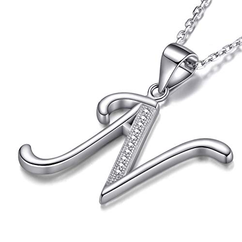 Morella collar de mujer con colgante letra N de 925 plata rodiada con piedras de circonita para damas 45cm color blanco