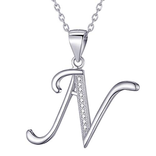 Morella collar de mujer con colgante letra N de 925 plata rodiada con piedras de circonita para damas 45cm color blanco