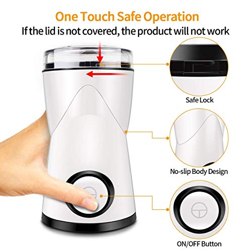 morpilot Molinillo de Café Eléctrico, Molinillo de Especias,Capacidad 70g 150w Molinillo de Semillas con Hoja de Acero Inoxidable,Molienda Rápida para Grano de Café, Especias, Nueces y Hierbas