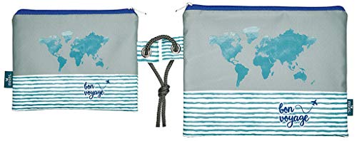 moses. Fernweh Täschchen Bon Voyage 2er Set | 2 Kosmetiktaschen für Die Reise Schminkutensilien Neceser, 22 cm, Gris (Grau)