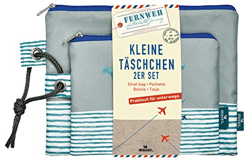 moses. Fernweh Täschchen Bon Voyage 2er Set | 2 Kosmetiktaschen für Die Reise Schminkutensilien Neceser, 22 cm, Gris (Grau)