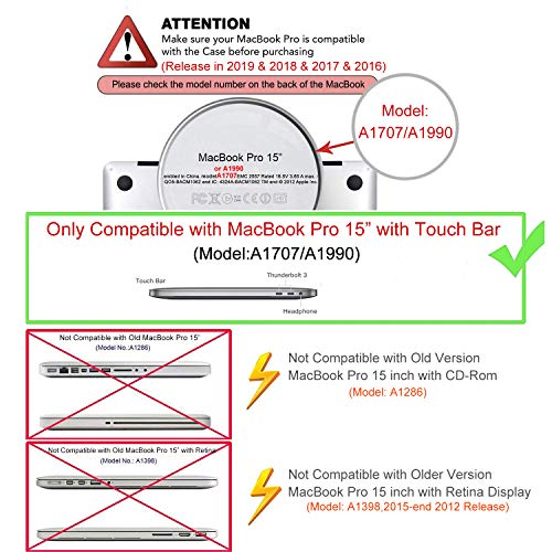 MOSISO Funda Dura Compatible con 2019 2018 2017 2016 MacBook Pro 15 con Touch Bar A1990 A1707 USB-C, Ultra Delgado Carcasa Rígida Protector de Plástico Cubierta, Negro