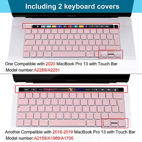 MOSISO Funda Dura Compatible con 2020 2019 2018 2017 2016 MacBook Pro 13 Pulgadas A2289 A2251 A2159 A1989 A1706 A1708, Plástico Rígido Carcasa&Cubierta de Teclado&Paño Limpieza,Cuarzo Rosa