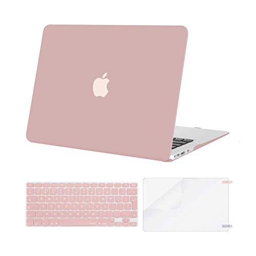 MOSISO Funda Dura Compatible con MacBook Air 13 (A1369/A1466, Versión 2010-2017), Rígida Carcasa Protector & Piel de Teclado de Color a Juego EU Versión & Protector de Pantalla, Cuarzo Rosa
