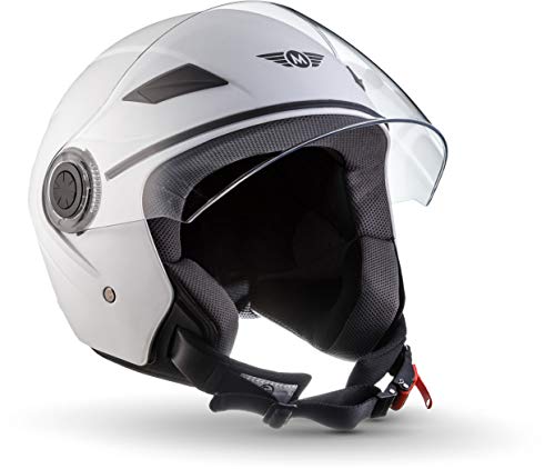 MOTO U52 - matt white - Casco Moto Demi-Jet con Visera Vespa Scooter Piloto Jet blanco - S (55-56cm)