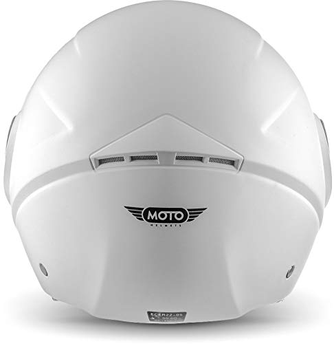 MOTO U52 - matt white - Casco Moto Demi-Jet con Visera Vespa Scooter Piloto Jet blanco - S (55-56cm)