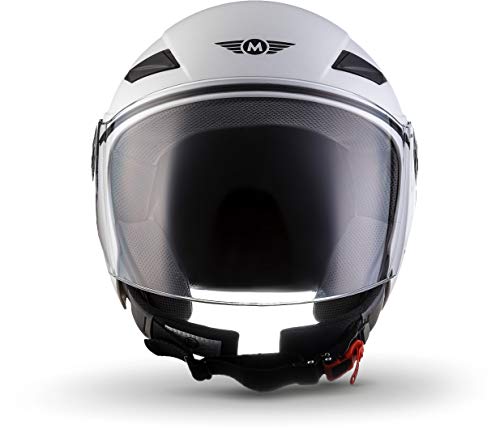 MOTO U52 - matt white - Casco Moto Demi-Jet con Visera Vespa Scooter Piloto Jet blanco - S (55-56cm)