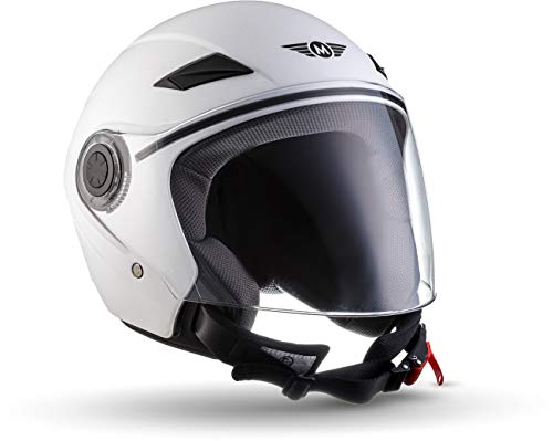 MOTO U52 - matt white - Casco Moto Demi-Jet con Visera Vespa Scooter Piloto Jet blanco - S (55-56cm)