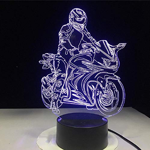 Motociclista Modelo 3D Ilusión Luminosa Lámpara Led Táctil Colorido Usb Luz Nocturna Flash Iluminación Glow In The Dark Motor Toy